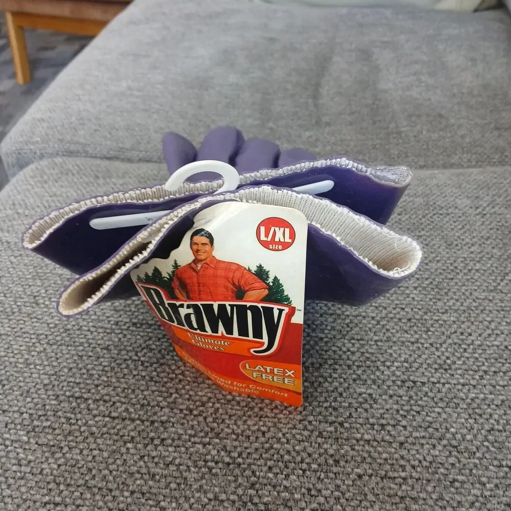 Vtg NOS Brawny Purple Work Gloves Deadstock Garden Cotton Lined  L/XL